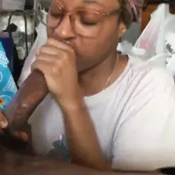 Glasses ebony mama sucking good dick