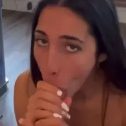 Eye contact blowjob with deepthroat
