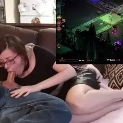 Glasses nerd sucks cock while gaming
