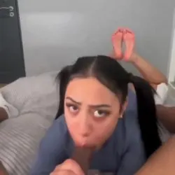 Pigtail slut sucking big dick